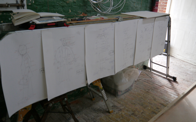 Scaling-up drawings for the Gresley statue - sculpture by Hazel Reeves