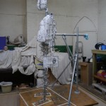 Side view of the completed armature of the Gresley statue