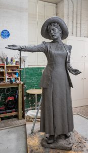 Photo of the final Emmeline Pankhurst sculpture in clay by Hazel Reeves, photo Nigel Kingston