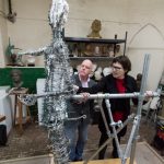Hazel and Andrew inspect the Our Emmeline armature - photo by Nigel Kingston