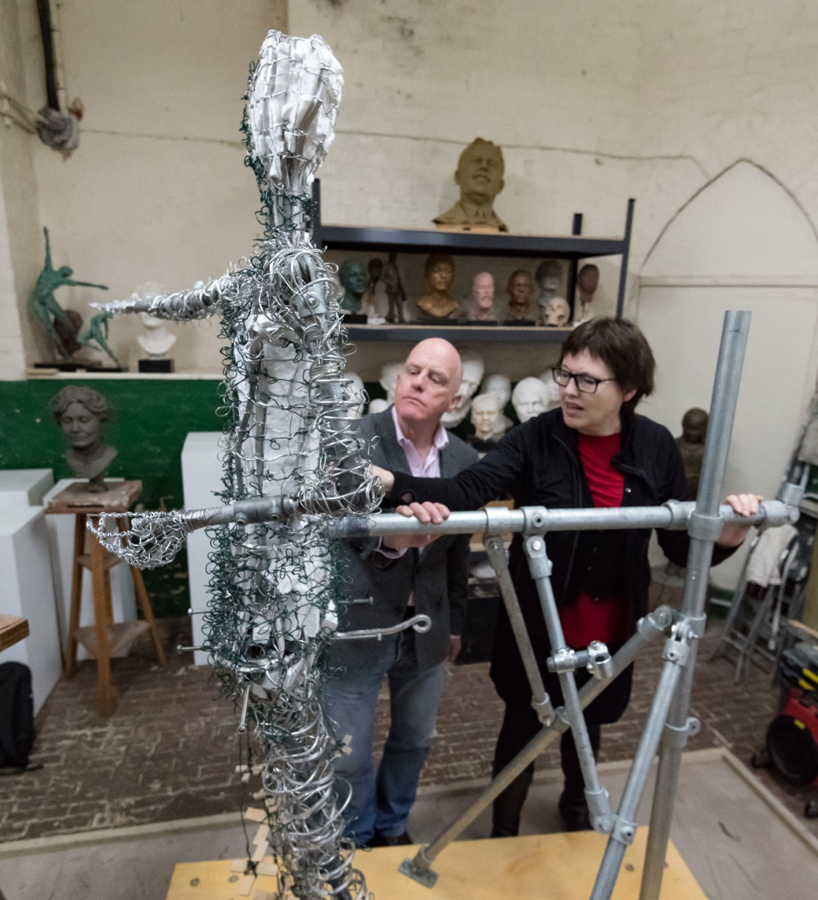 Hazel and Andrew inspect the Our Emmeline armature - photo by Nigel Kingston