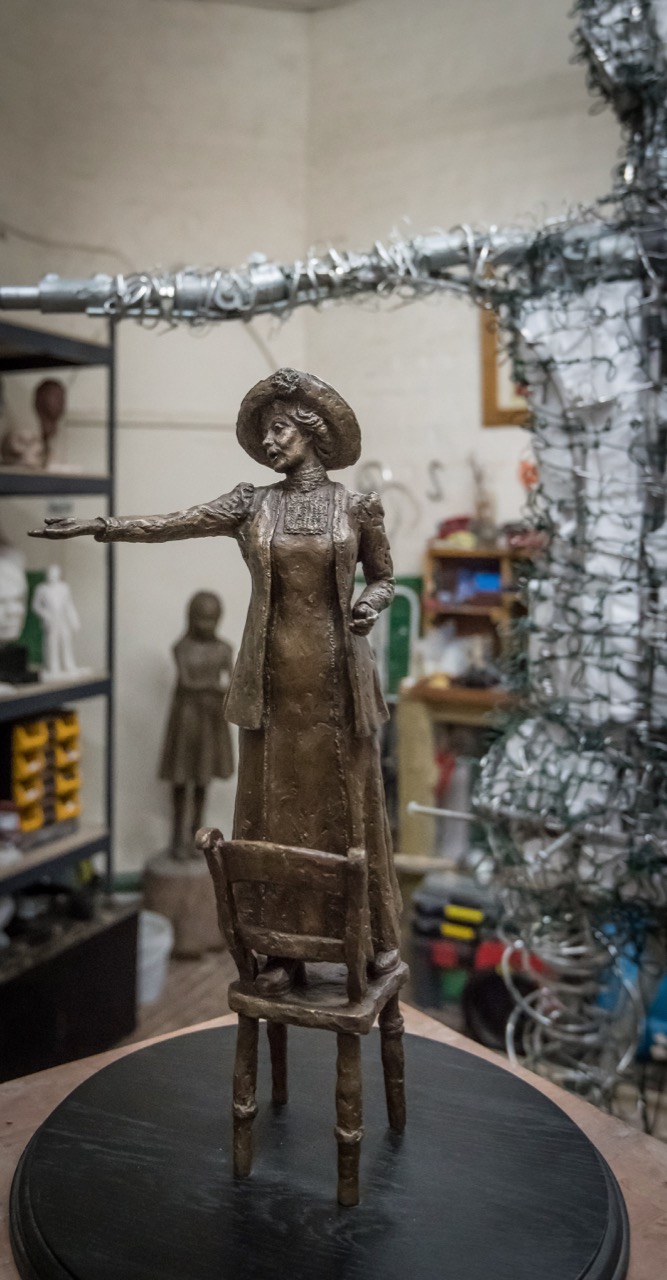 Emmeline Pankhurst maquette by Hazel Reeves with armature - photo by Nigel Kingston