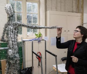 Hazel inspects Our Emmeline armature - photo by Nigel Kingston