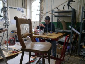 Mark Longworth building the main structure for Emmelines chair - photo by Hazel Reeves