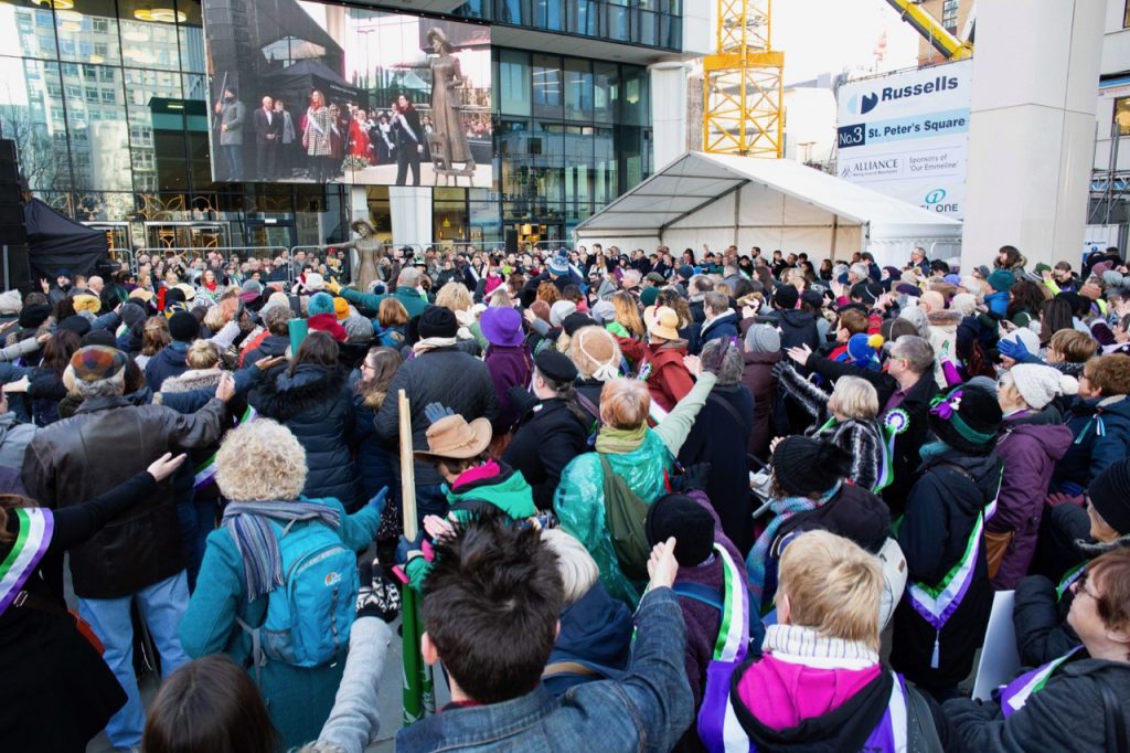 Crowds gathered to watch the unveiling of Our Emmeline statue