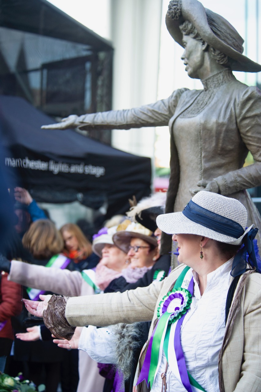 Todays Suffragettes being photographed with Our Emmeline