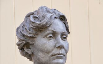 Portrait head of Emmeline Pankhurst by Hazel Reeves